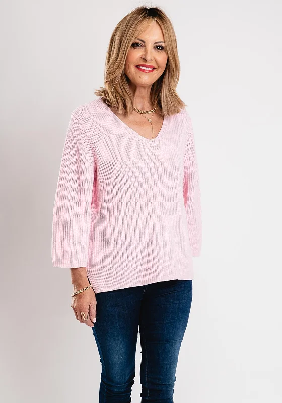 KAFFE Kamerian V-Neck Knit Pullover Jumper, Pink Fleece Warm Pullover