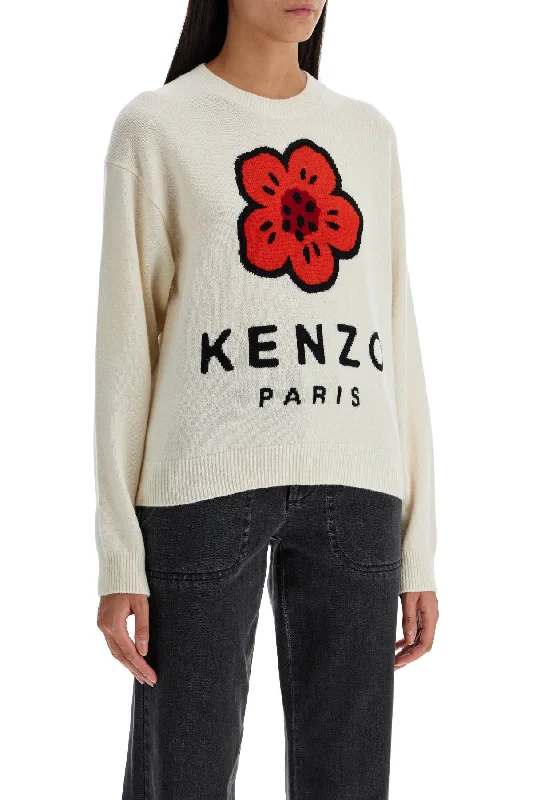 Kenzo 'boke Flower Wool Pullover Faux Fur Trim