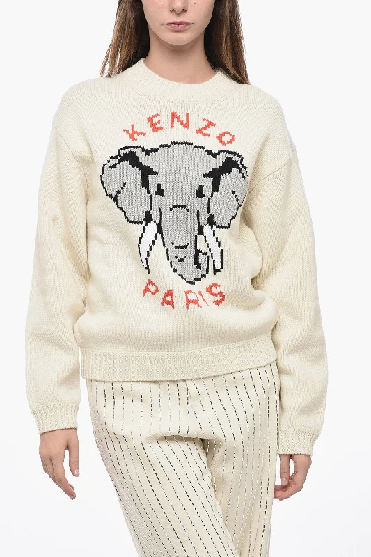 Kenzo Crew Neck PIXEL Wool Blend Pullover Thick Cable Knit