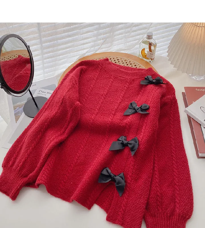 Korean bow design French Pullover long sleeve top  5915 High Neck Pullover