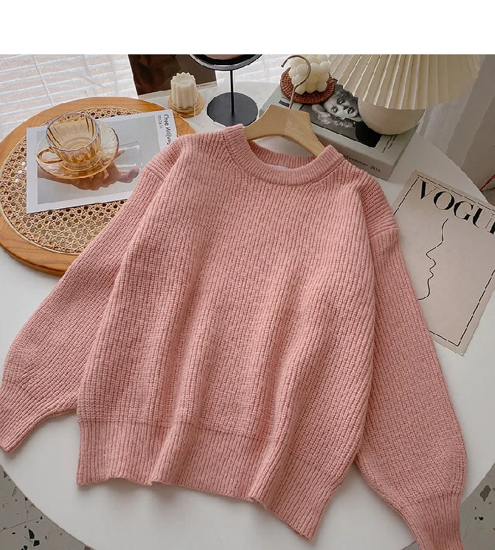 Korean style loose long sleeve Pullover Top  6030 Cable Knit Chunky