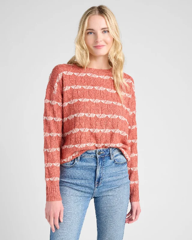 Long Sleeve Striped Textured Crew Neck Pullover Square Neck Pullover