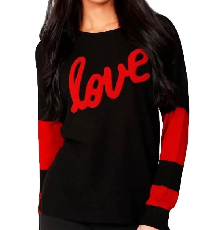 Love Scoop Neck Pullover In Black/fire Open Neck Pullover