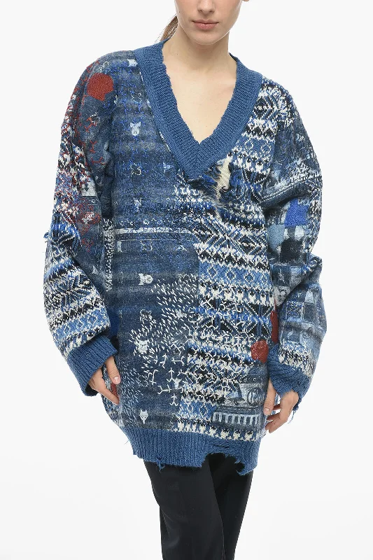 Maison Margiela MM0 V Neck Wool Blend Pullover Kimono Neck Pullover