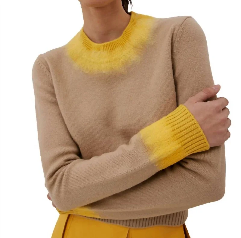 Marlene Two Tone Pullover Top In Dune Puff Sleeve Stylish