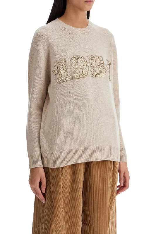 Max Mara Form With Embroidery And Sequins Pullover Plunging Neck Pullover