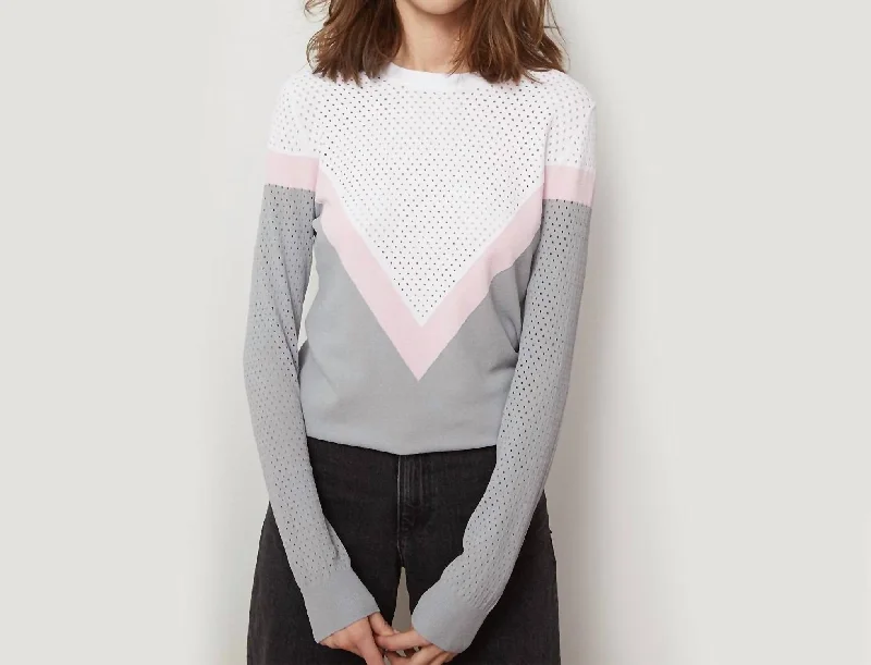 Mesh Color Block Yoke Pullover In Dove Soft Wool Sweater