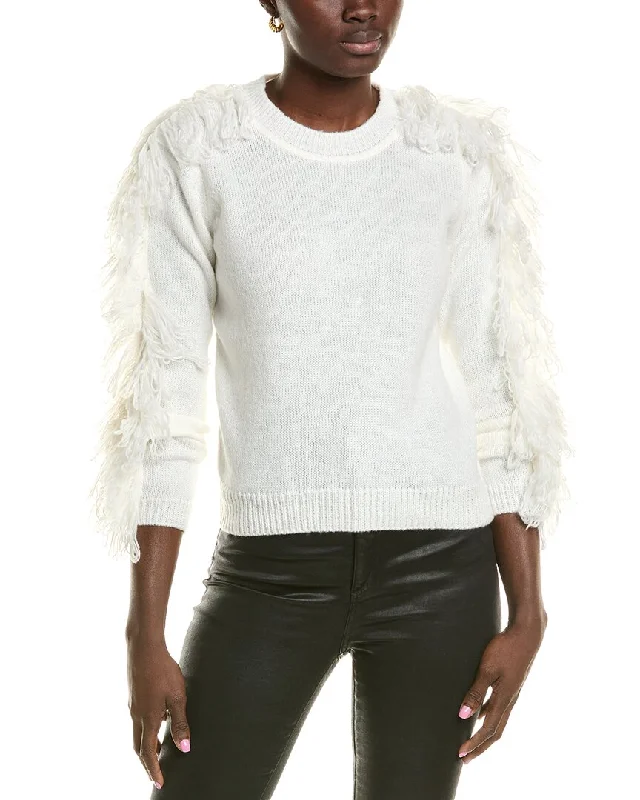 Milly Fringe Sleeve Pullover Lapel Neck Sweater