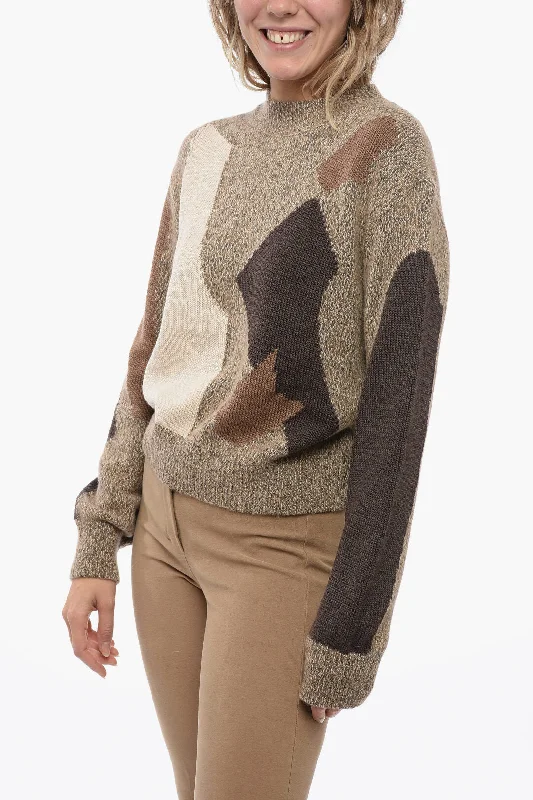 Moschino Blended Wool Pullover with Geometric Pattern Set Sleeve Pullover