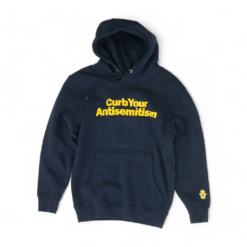 Navy Solid Hoodie Pullover Port Neck Pullover