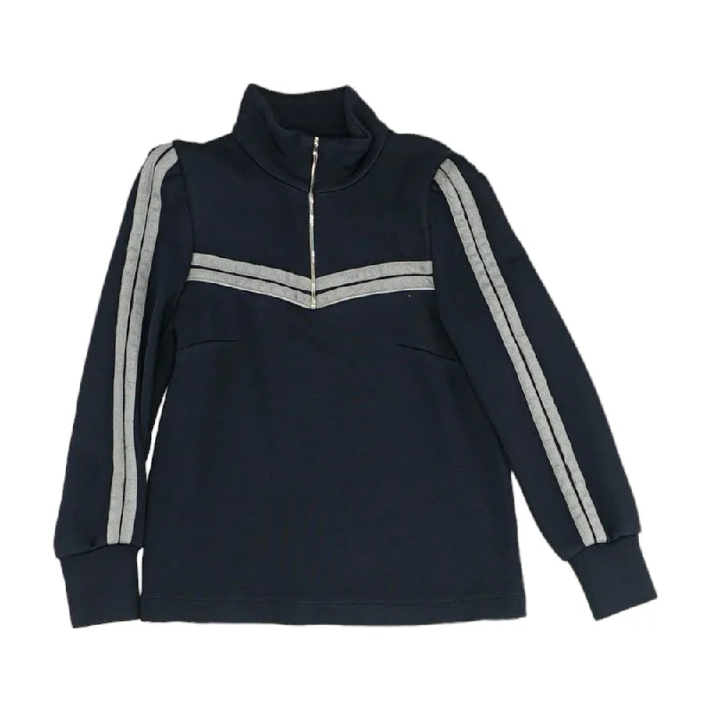 Navy Striped 1/4 Zip Pullover Flutter Sleeve Feminine