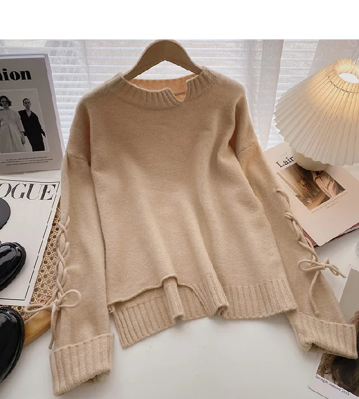 New Korean design drawstring slim Pullover Top  5974 Keyhole Neck Pullover