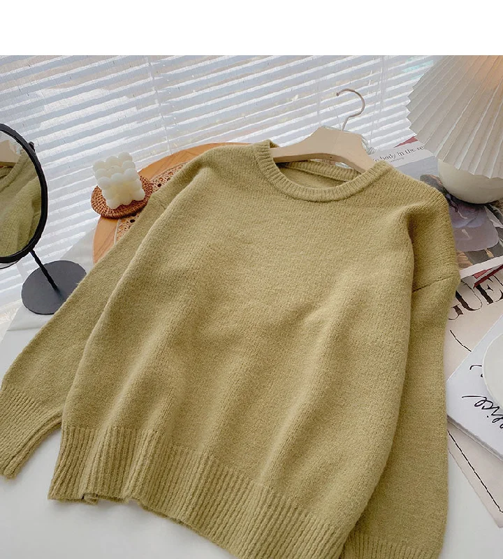 New Korean simple Pullover long sleeve loose top  5948 Ruffle Neck Pullover