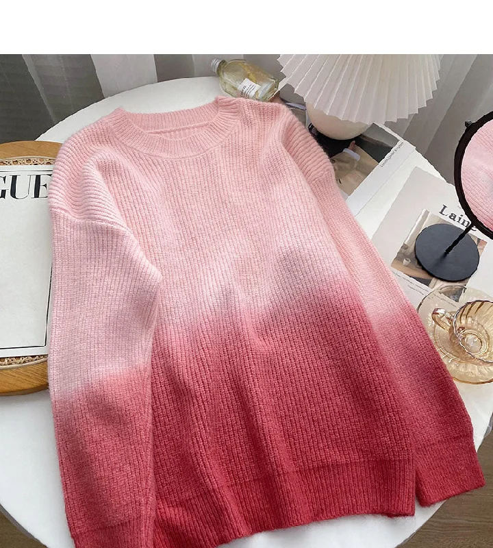 Niche design personalized gradient knitted long sleeve Pullover loose top  6035 Turtleneck Warm Pullover