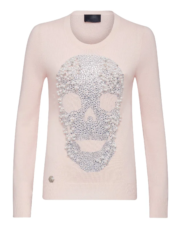 Pullover Round Neck LS Skull Ribbed Crew Neck