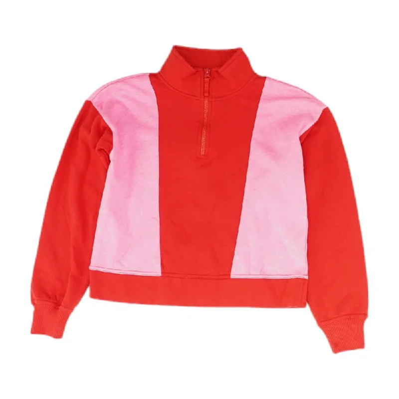 Red Color Block 1/4 Zip Pullover Wrist Length Sleeve