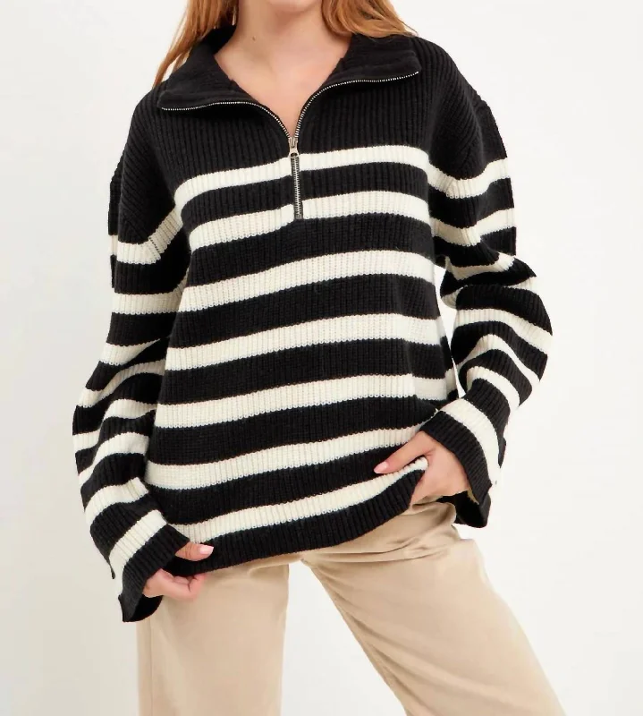 Rosa Pullover In Black And White Chunky Knit Pullover