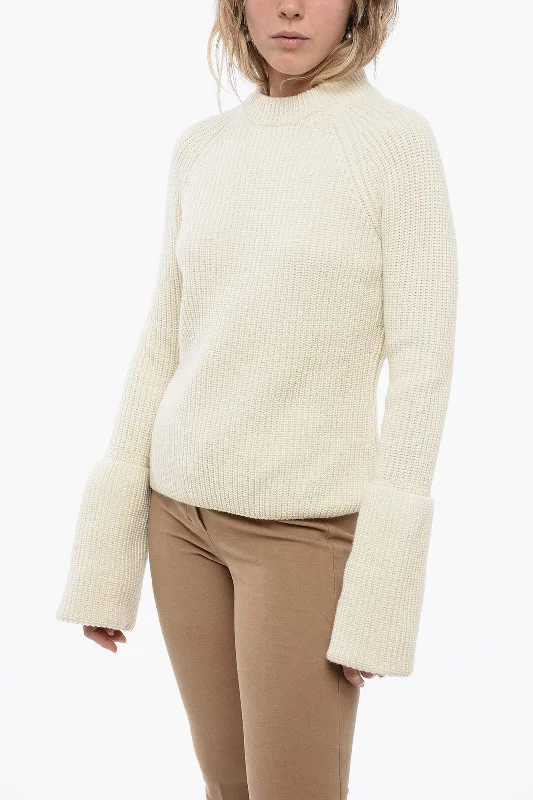 Sa Su Phi Ribbed Cashmere Pullover with Double Cuffs Asymmetrical Neck Pullover