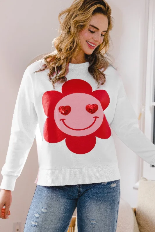 Smiley Flower Oversized Pullover Leg Sleeve Comfort