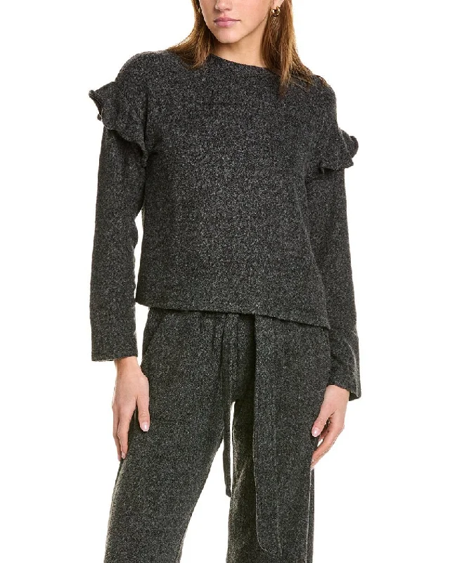 Sol Angeles Brushed Boucle Flounce Pullover Ruffle Neck Pullover