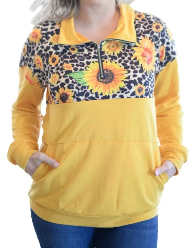 Sunflower Zip Up Pullover In Yellow Short Sleeve Top