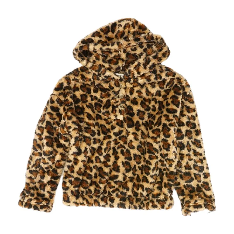 Tan Animal Print Hoodie Pullover Bardot Neck Top