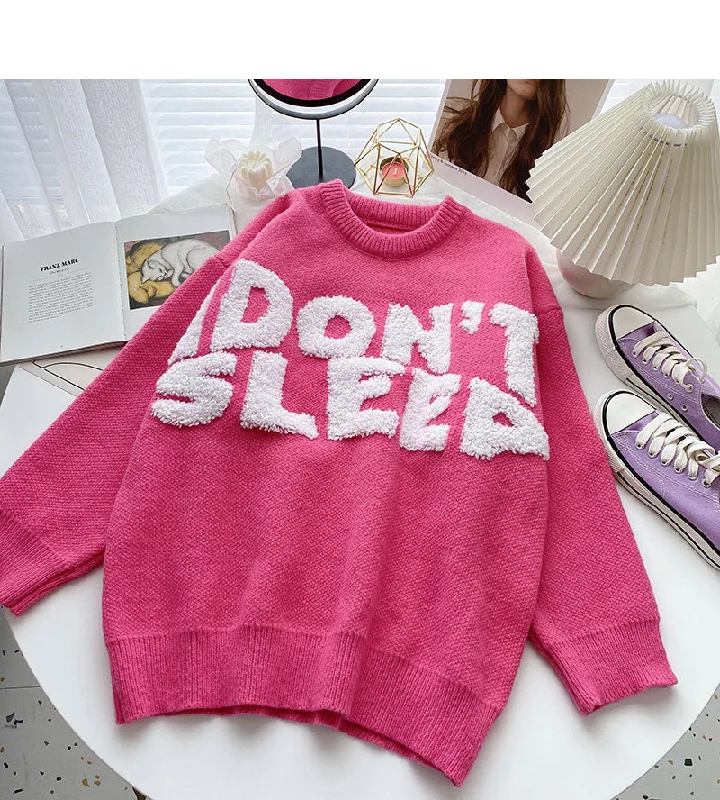 Versatile lazy personality letter flocking loose long sleeve Pullover Top  6008 V-Neck Stylish Pullover