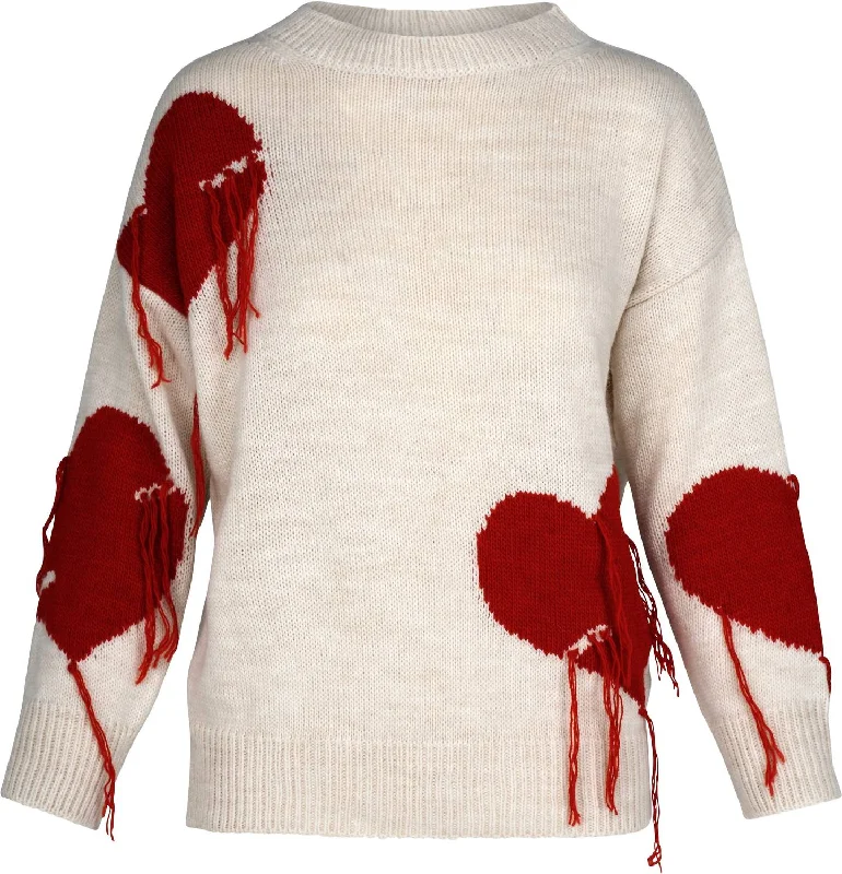 Women's Broken Heart Knit Pullover In Cream/red Set Sleeve Pullover