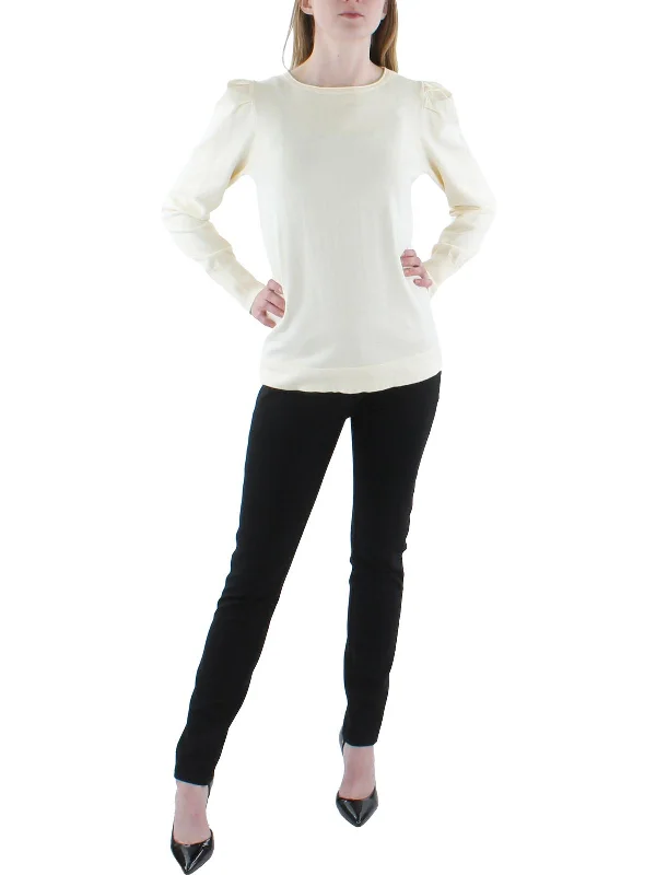 Womens Cashmere Shirred Shoulder Pullover Top Blouson Sleeve Pullover