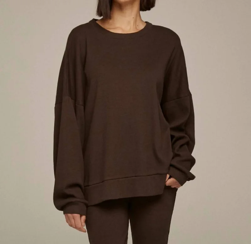 Women's Porter Ribbed Oversized Crew Pullover In Umber Flare Sleeve Stylish