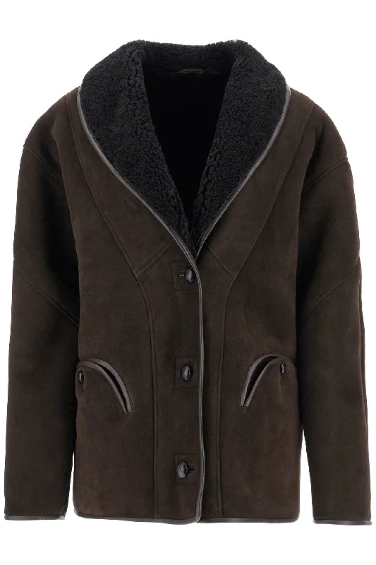 Shearling Tatoosh Coat  - Brown Stand-Up Roll-Neck Turtle