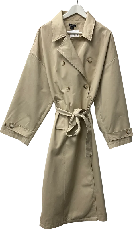 boohoo Cream Oversized Double Breast Belted Synched Back Trench Coat UK 10 Sequined Lace Ribbed