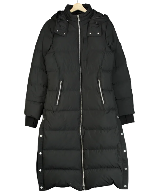 Moose Knuckles Canada Black Long Puffer Coat UK S Crew Neck V-Neck Boat Neck