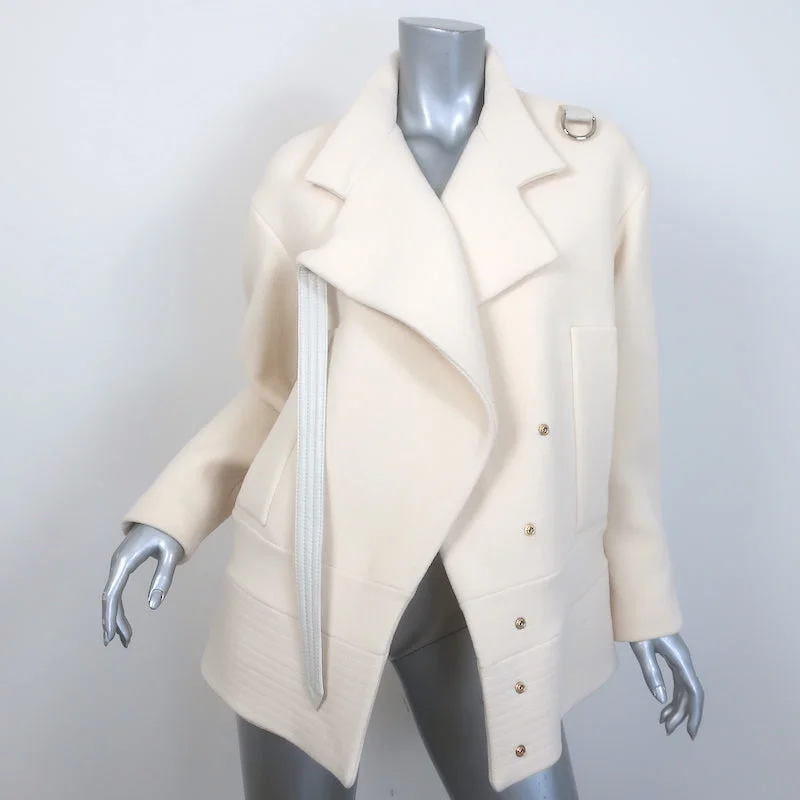 Chloe Side-Buckled Coat Milk Stretch Wool Crepe Size 36 Fleece Down Feather