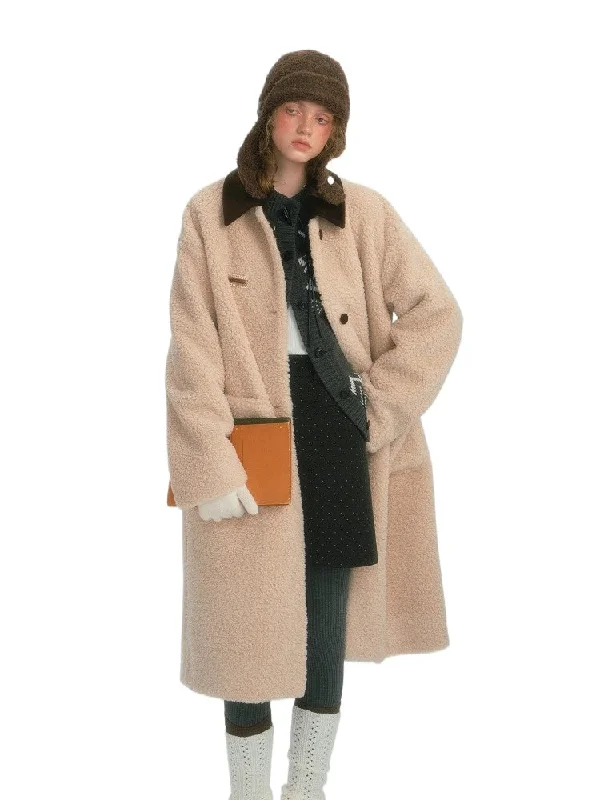 Contrast Collar Sherpa Long Coat Trim Padded Insulated