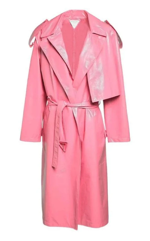 Convertible Crinkled Glossed-leather Trench Coat Kimono Robe Cloak