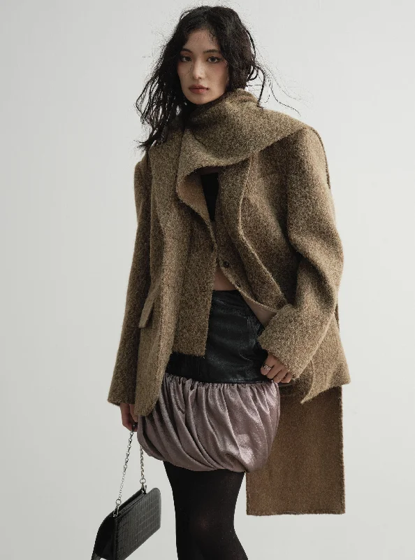 Draped Wool Wrap Coat Lapel Coat Peter Pan Collar Coat Cowl Neck Coat