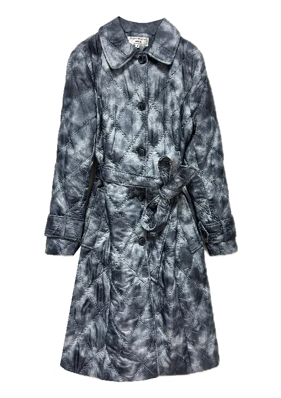 Eliza Quilted Coat with Tie Belt - sizes 8, 10 Asymmetrical Collar Hooded Zippered