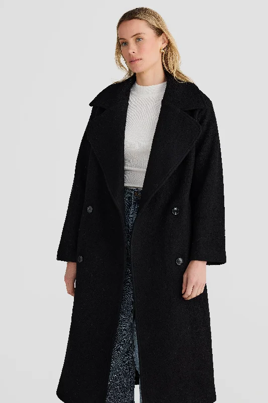 Core Oversized Coat - Black Solid Print Jacquard