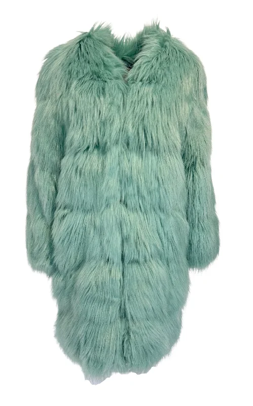 Faux Fur Coat in Mint Color Embroidered Appliqued Beaded