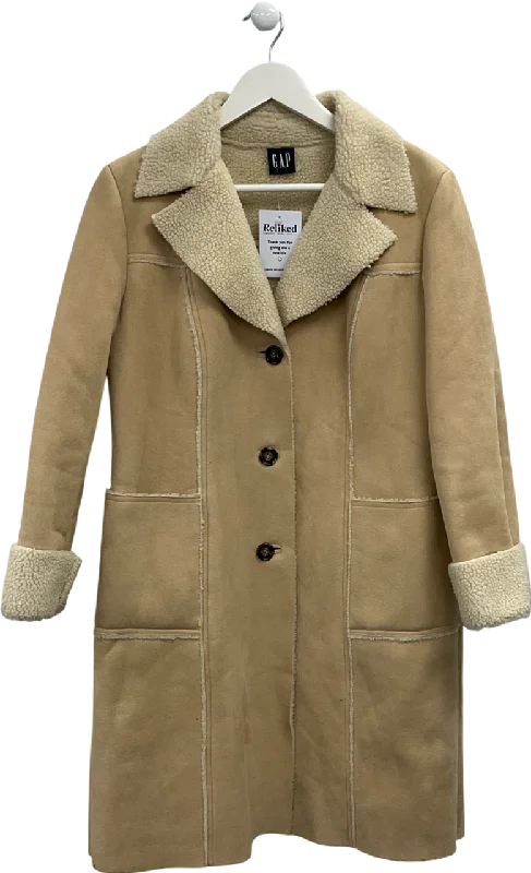 GAP Beige Faux Sheepskin Coat UK M Welt Pockets Slit Pockets Flap Pockets