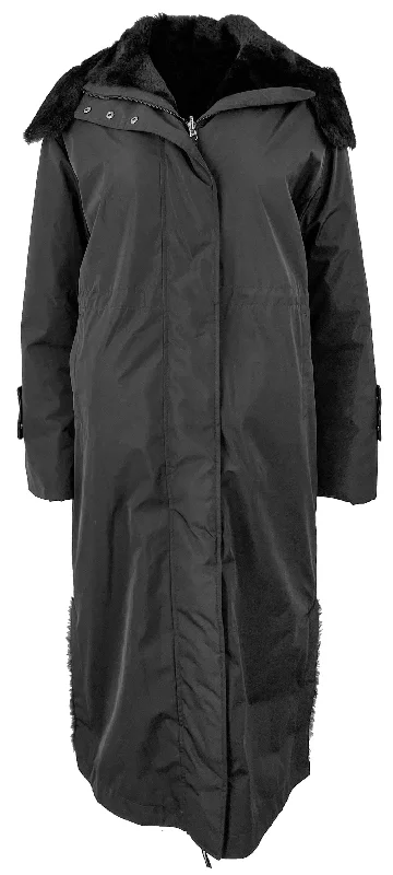 Grenn Pilot Aurelia Reversible Rain Coat in Black Chenille Brocade Lace