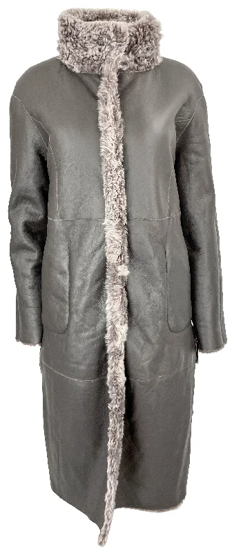 Grenn Pilot Reversible Fur Coat in Ash Boat Shawl Notched