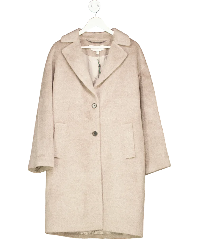 Hobbs Beige Bhavina Wool Blend Coat UK 14 Square Neck One-Shoulder Off-the-Shoulder