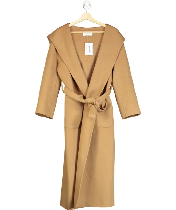 JANE & TASH Beige Belted Coat With Hood UK S Mesh Canvas Denim