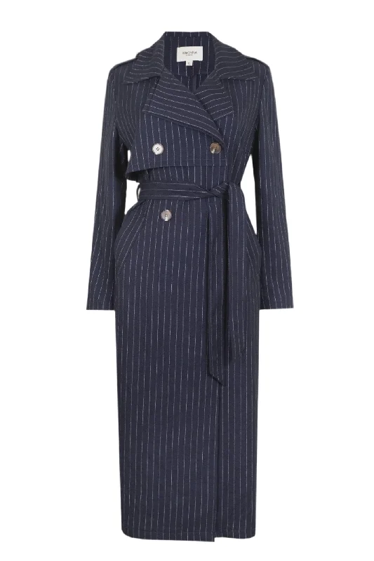 Jovonna  Navy Nadia Trench Coat Wool Cashmere Tweed