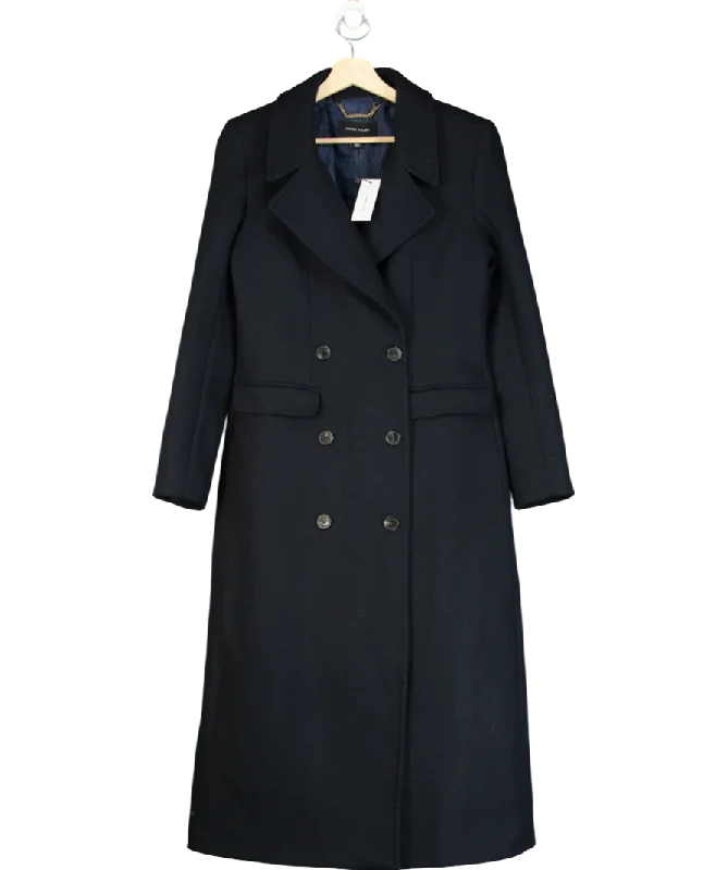 Karen Millen Blue Italian Wool Double Breasted Longline Coat UK 8 Boat Neck Jacket Square Neck Jacket One-Shoulder Jacket