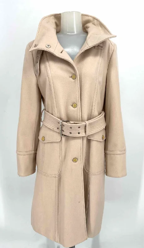 Kenneth Cole Women's Ivory Belted Wool Blend Size 10 Coat Front Pockets Side Pockets Patch Pockets