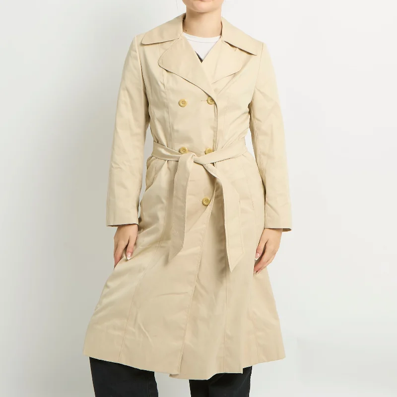 Large Button Trench Coat - UK 8 Herringbone Houndstooth Plaid