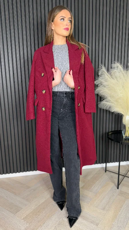 Larissa Burgundy Double Breasted Midi Coat Cardigan Sweater Pullover